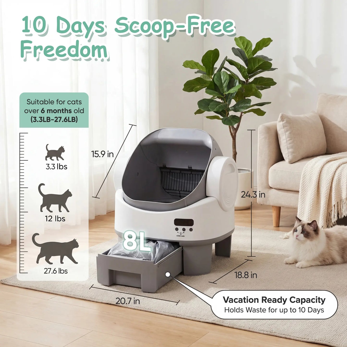 Warcat Next-Gen Automatic Self-Cleaning Cat Litter Box - Safe, Easy & App-Free Design!