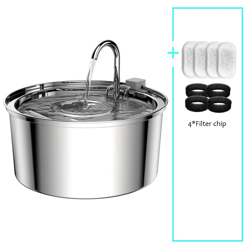 Automatic Stainless Steel Pet Water Fountain – USB Quiet Filtered Drinking Bowl