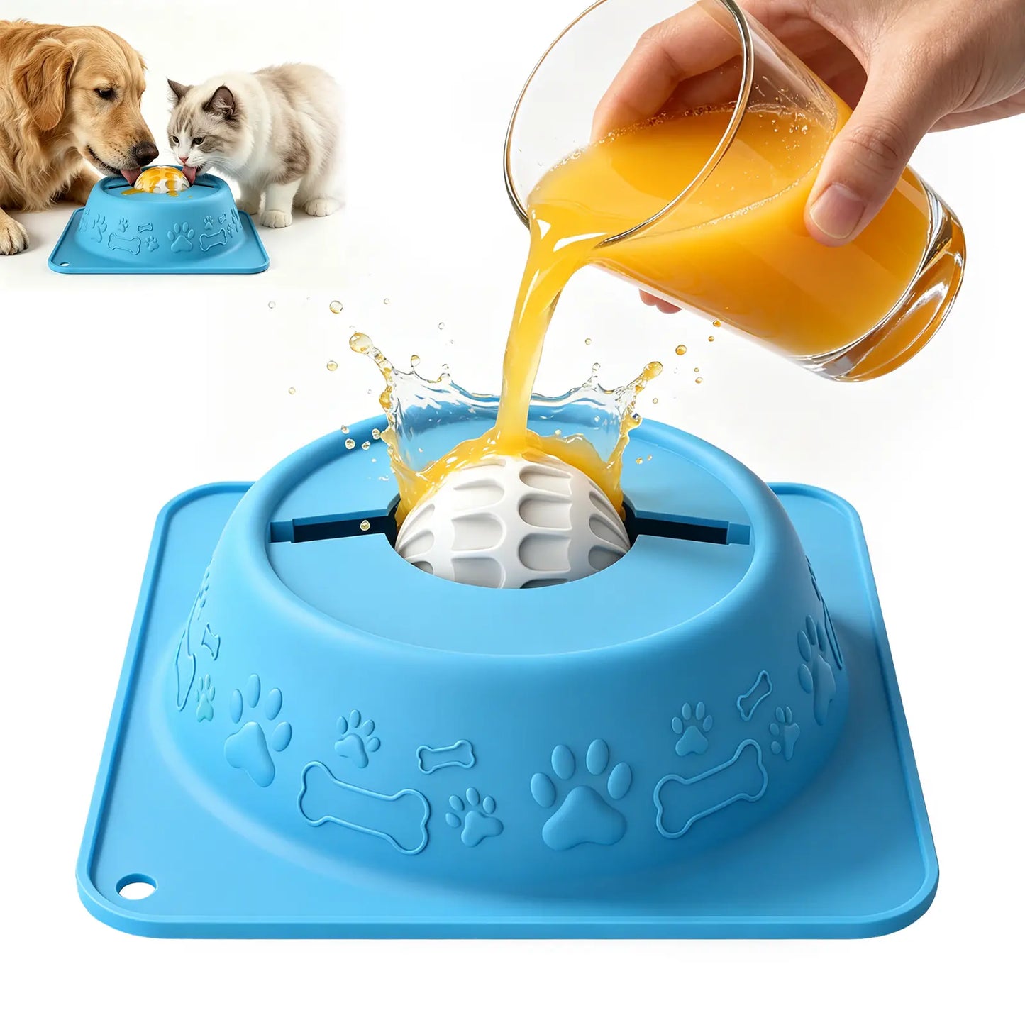 Non-Spill Dog & Cat Lick Bowl - Slow Feeder Puzzle for Wet Treats, Yogurt & Bone Broth - Blue Non-Slip Pet Enrichment Bowl