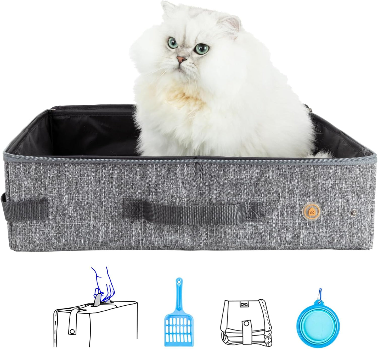 Portable Cat Travel Litter Box – lightweight, zipped design for easy carrying and mess-free travel in car, hotel, or airplane!