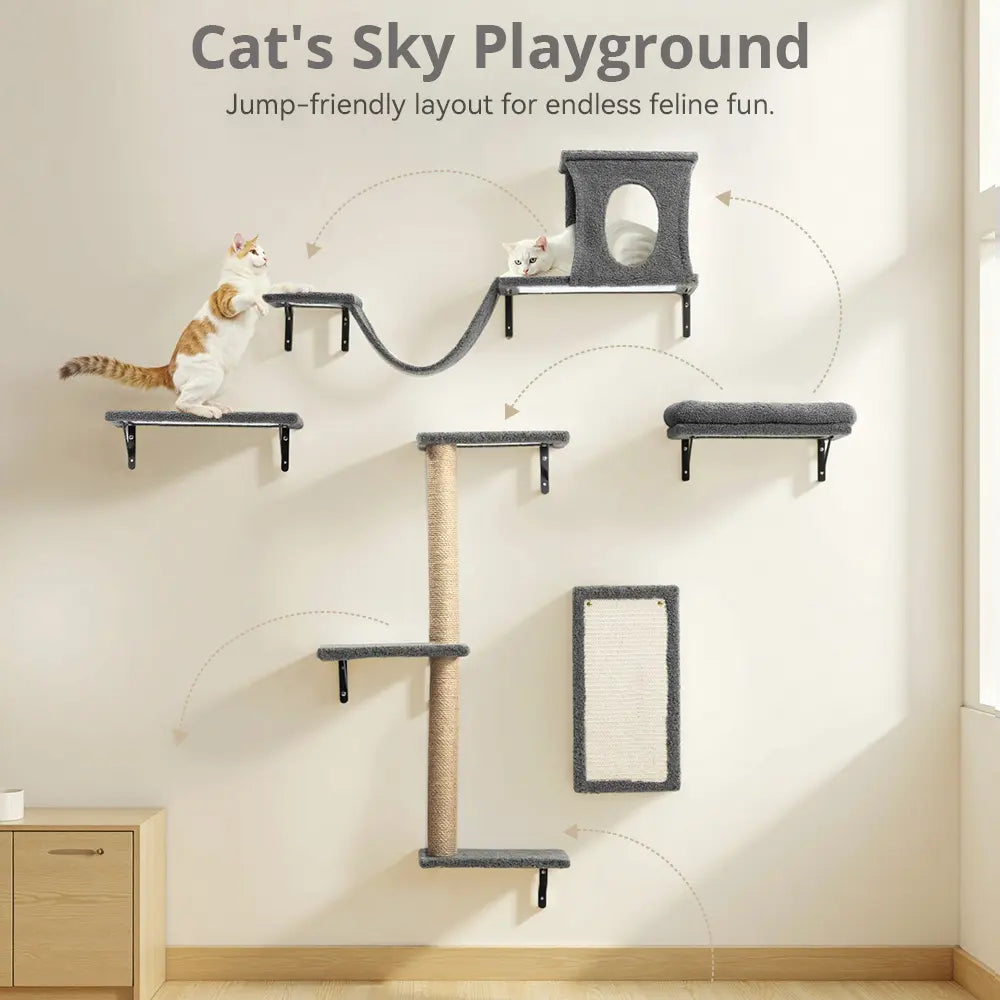 CAVEEN 5-in-1 Wall-Mounted Cat Climbing Set - Perfect Cat Wall Shelves and Perches for Multiple Cats to Play, Sleep, and Lounge