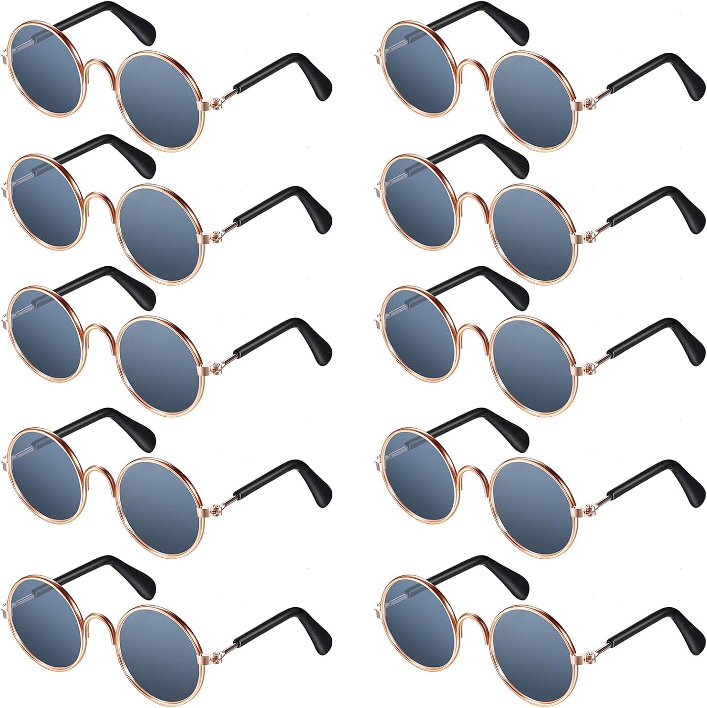 10 Pieces Cute Retro Round Sunglasses for Cats and Dogs – Fun Pet Glasses for Cosplay, Parties, and Photos (Mixed Colors)