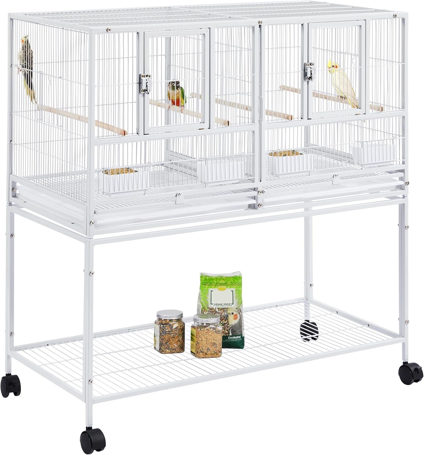 🐦🏠 Yaheetech 41.5" Stackable Divided Breeder Bird Cage — Rolling Stand, Divider, Feeding Doors & Perches (Black)