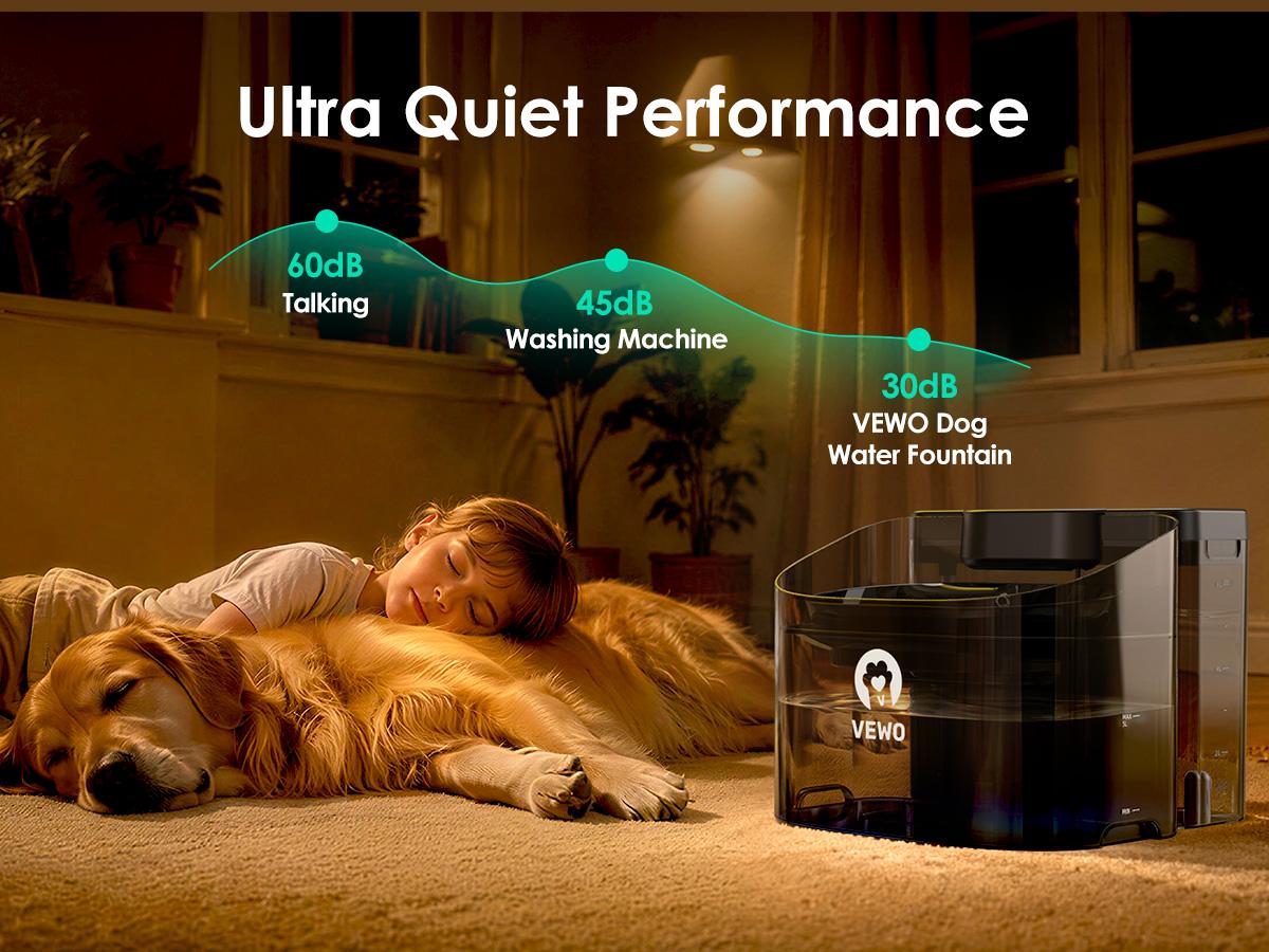 VEWO 11L Large Dog Water Fountain - No Spill Dispenser for Big Breeds, BPA Free, Ultra Quiet, Lasts 7 Days - Perfect for Multi-Pet Homes