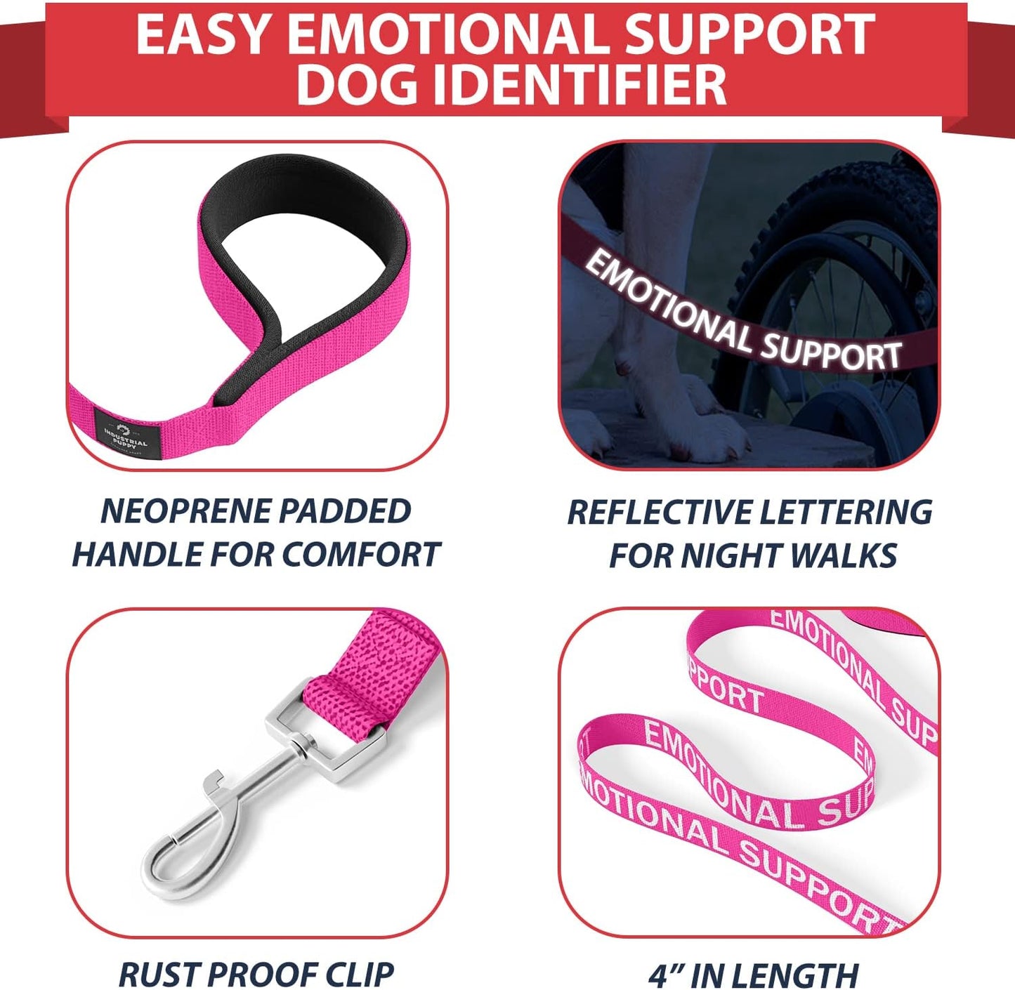 Comfort & Safety for Your Pup: Adjustable Emotional Support Dog Vest Harness - Pink, Large (27-33") with Reflective Straps, Removable Patches, and Convenient Handle