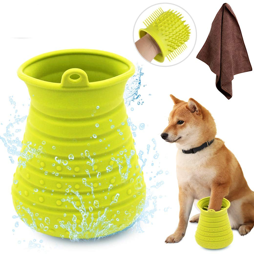 Portable Dog Paw Cleaner Cup with Towel - Pro Pet Foot Washer & Massager for Clean Claws (Purple)
