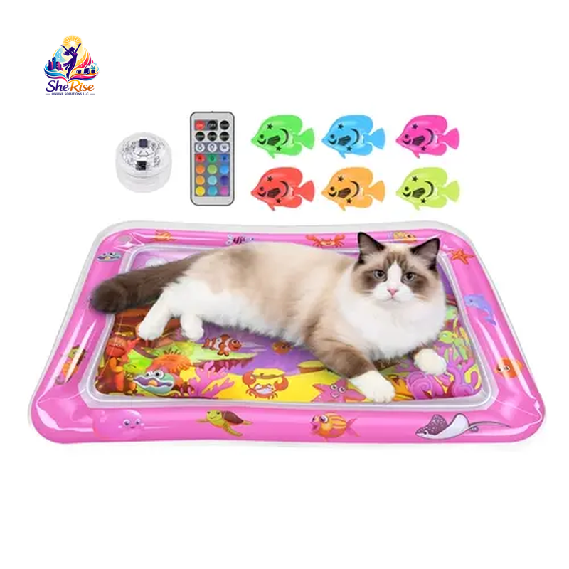 Dive into Fun with the Cutiepawsome Interactive Water Mat! Featuring 3D Fish, Mesmerizing LED Lights & a Flapping Bird Wand for Ultimate Indoor Play and Stress Relief! Perfect for Cat Lovers!