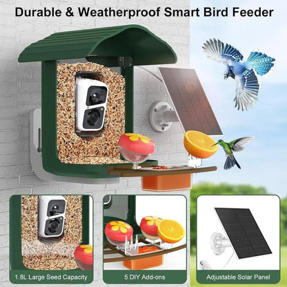 Wireless Outdoor Bird Feeder with Camera Auto Capture 1080P Real-Time Viewing AI Identify Wild Bird Motion Detection IP65 Waterproof 5000Mah Battery