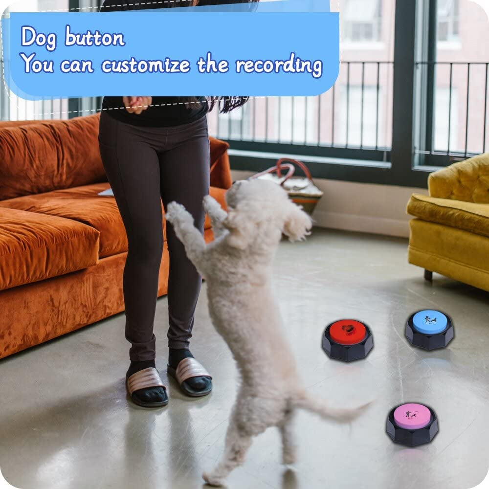Dog Communication Buttons – 4 Recordable Talking Buttons with 25 Stickers  