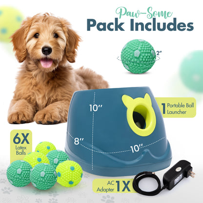 🎾 Automatic Dog Ball Launcher for Small Dogs | 4‑Distance Fetch Machine + 6 Latex Balls