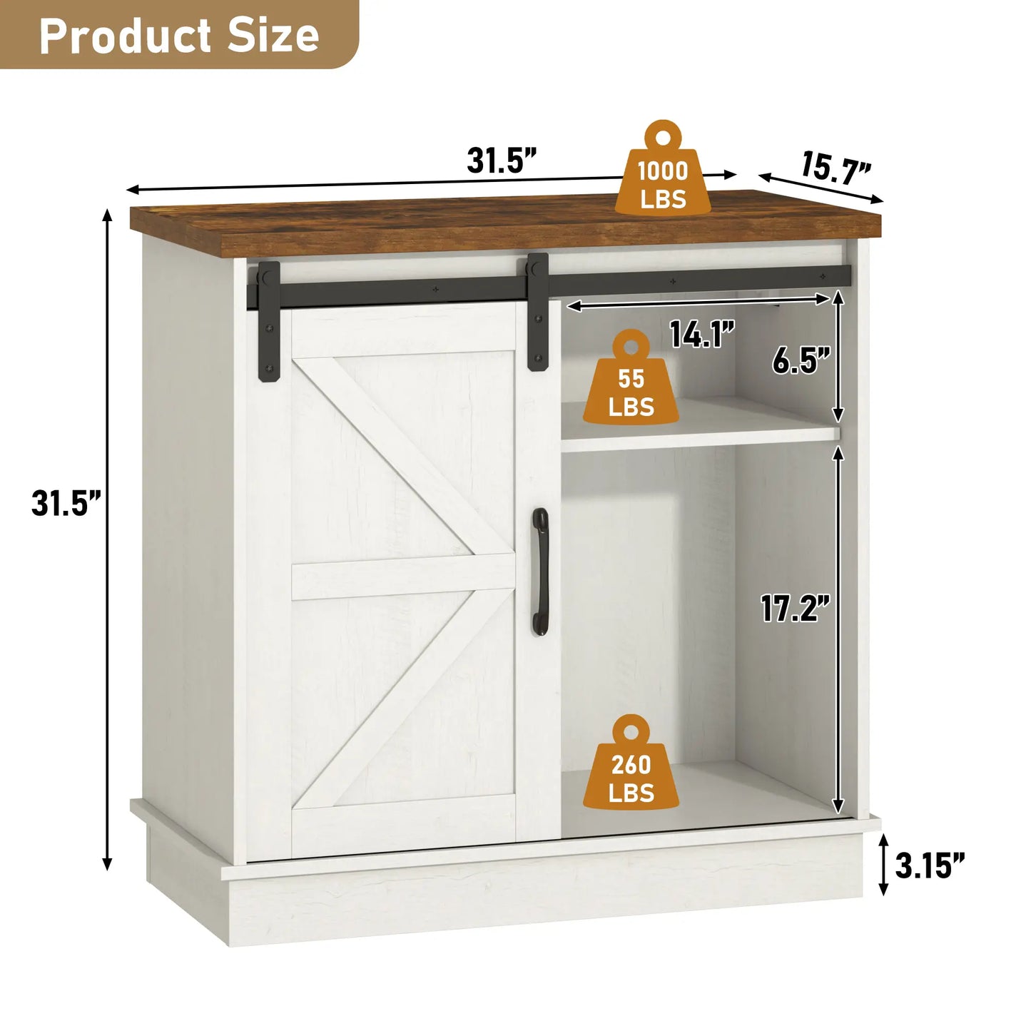 Stylish Farmhouse Aquarium Stand with Power Outlet - Heavy Duty 20 to 120 Gallon Fish Tank & Reptile Tank Cabinet with Sliding Barn Door in White, Grey, or Black