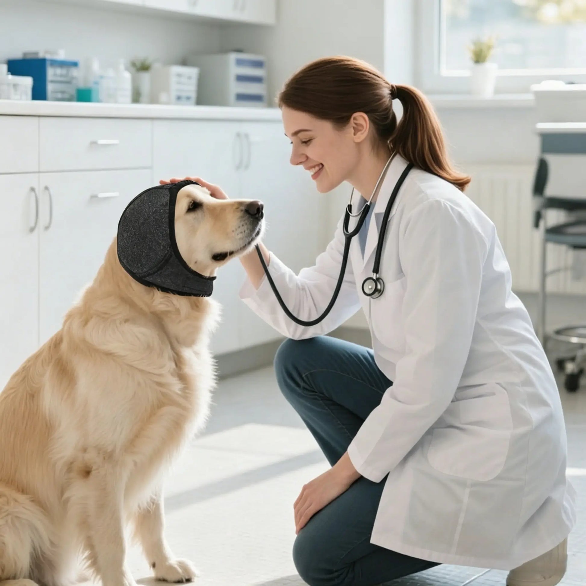 Dog Ear Muffs for Noise Protection - Comfortable Adjustable Ear Wrap for Calming Dogs During Fireworks, Bathing, and Swimming