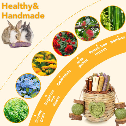 Delightful Rabbit Chew Toys Basket with Sweet Bamboo & Timothy Hay - Perfect for Bunnies, Chinchillas, Guinea Pigs, Hamsters, and Rats!