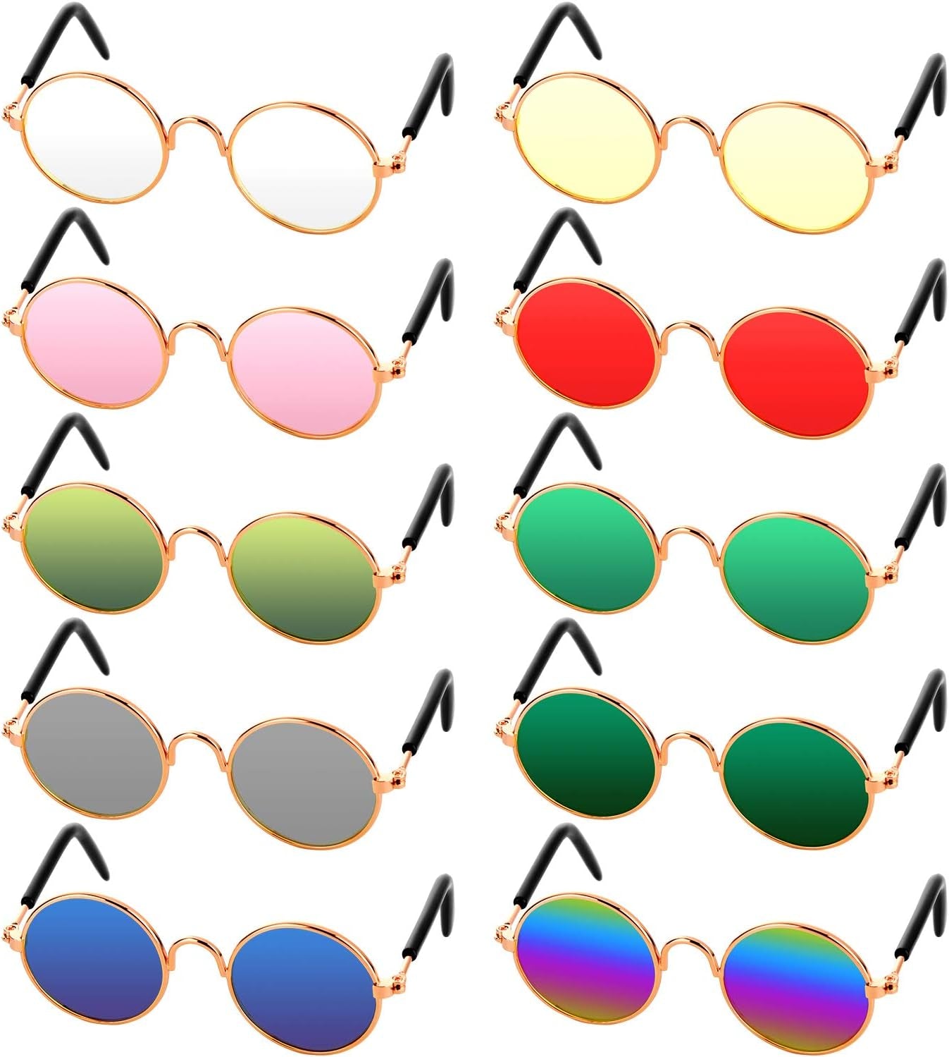 10 Pieces Cute Retro Round Sunglasses for Cats and Dogs – Fun Pet Glasses for Cosplay, Parties, and Photos (Mixed Colors)