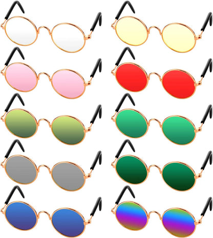 10 Pieces Cute Retro Round Sunglasses for Cats and Dogs – Fun Pet Glasses for Cosplay, Parties, and Photos (Mixed Colors)