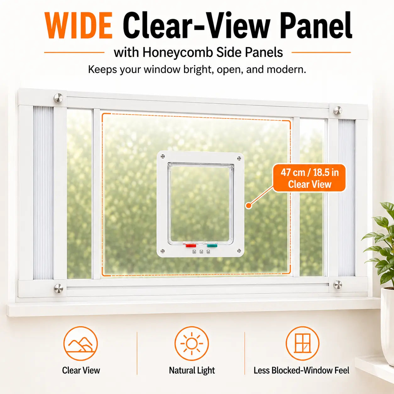Jubitail No-Drill Cat Door Insert for Vertical Sash Windows – Easy Access for Cats (Fits 23.5–37.5 In)