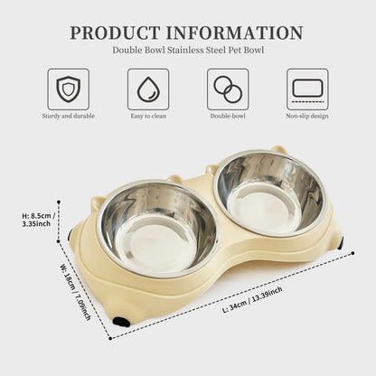 Stylish Double Stainless Steel Pet Bowl Set with Non-Slip Base – Ideal Feeding Station for Cats & Small Dogs, Easy-Clean Removable Bowls in Trendy Colors!