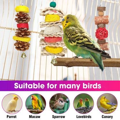 Delight Your Small Parrots with 7 Piece Natural Wood Bird Toy & Perch Set - Perfect for Parakeets, Cockatiels, Lovebirds & Budgies!