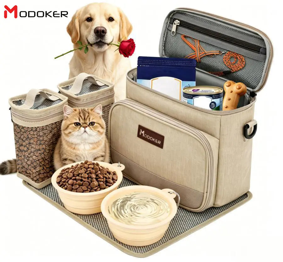 Ultimate Dog Travel Bag: Complete Pet Travel Kit with Food Containers & Collapsible Bowls for Adventurous Pets