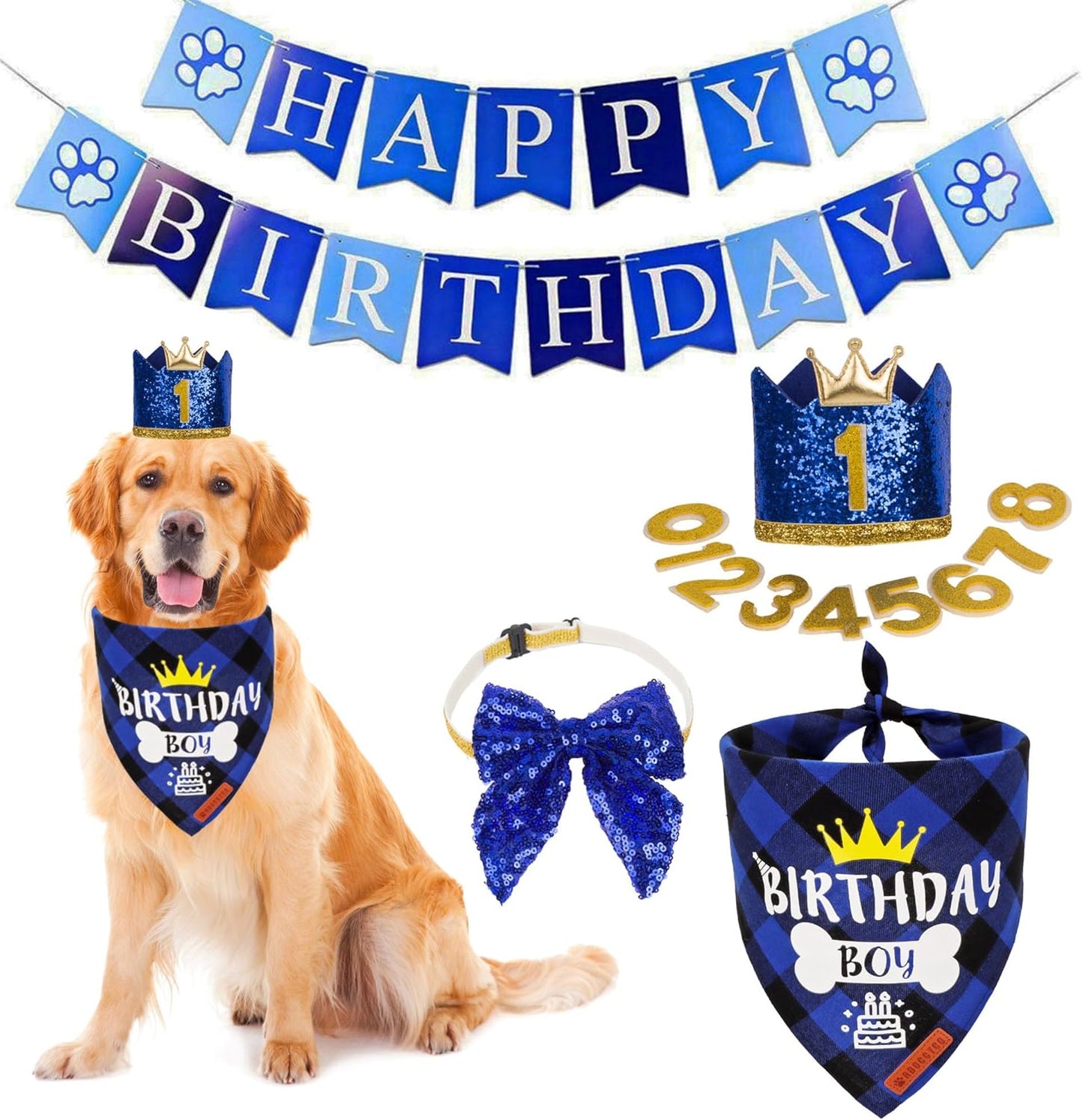 Blue Dog Birthday Bandana, Party Hat & Bow Tie Set for Medium/Large Pups 🎂🐾