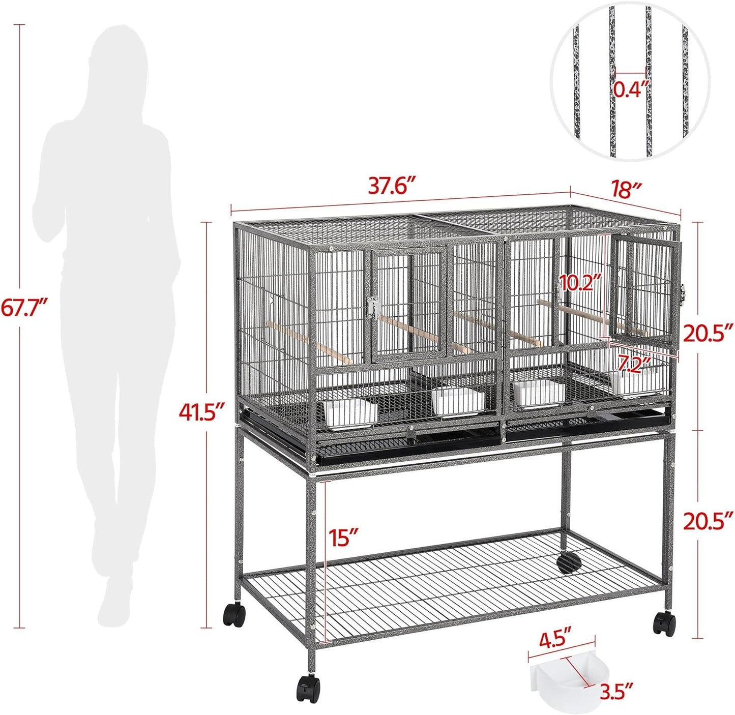 🐦🏠 Yaheetech 41.5" Stackable Divided Breeder Bird Cage — Rolling Stand, Divider, Feeding Doors & Perches (Black)