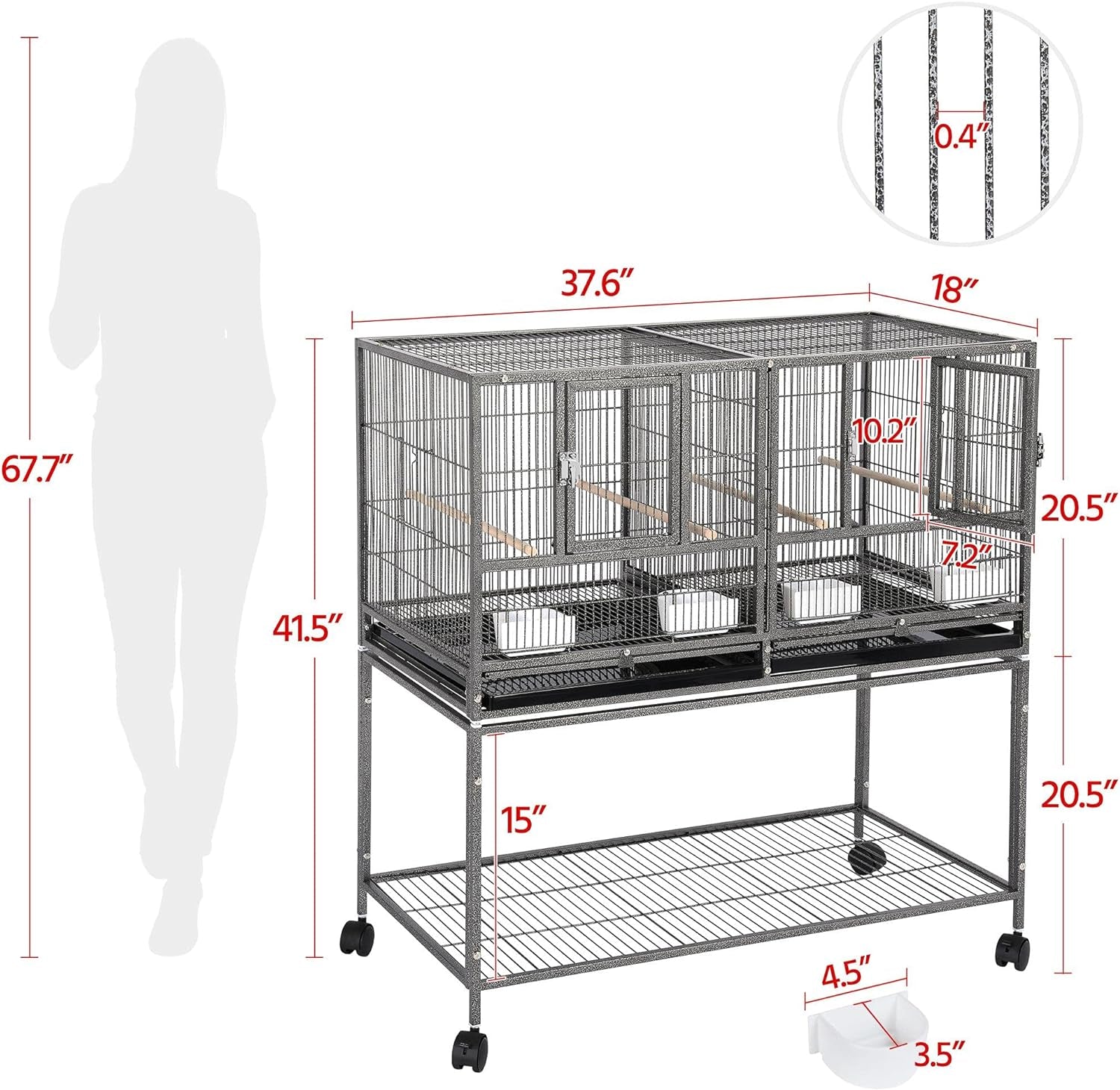 🐦🏠 Yaheetech 41.5" Stackable Divided Breeder Bird Cage — Rolling Stand, Divider, Feeding Doors & Perches (Black)