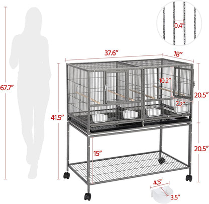 🐦🏠 Yaheetech 41.5" Stackable Divided Breeder Bird Cage — Rolling Stand, Divider, Feeding Doors & Perches (Black)
