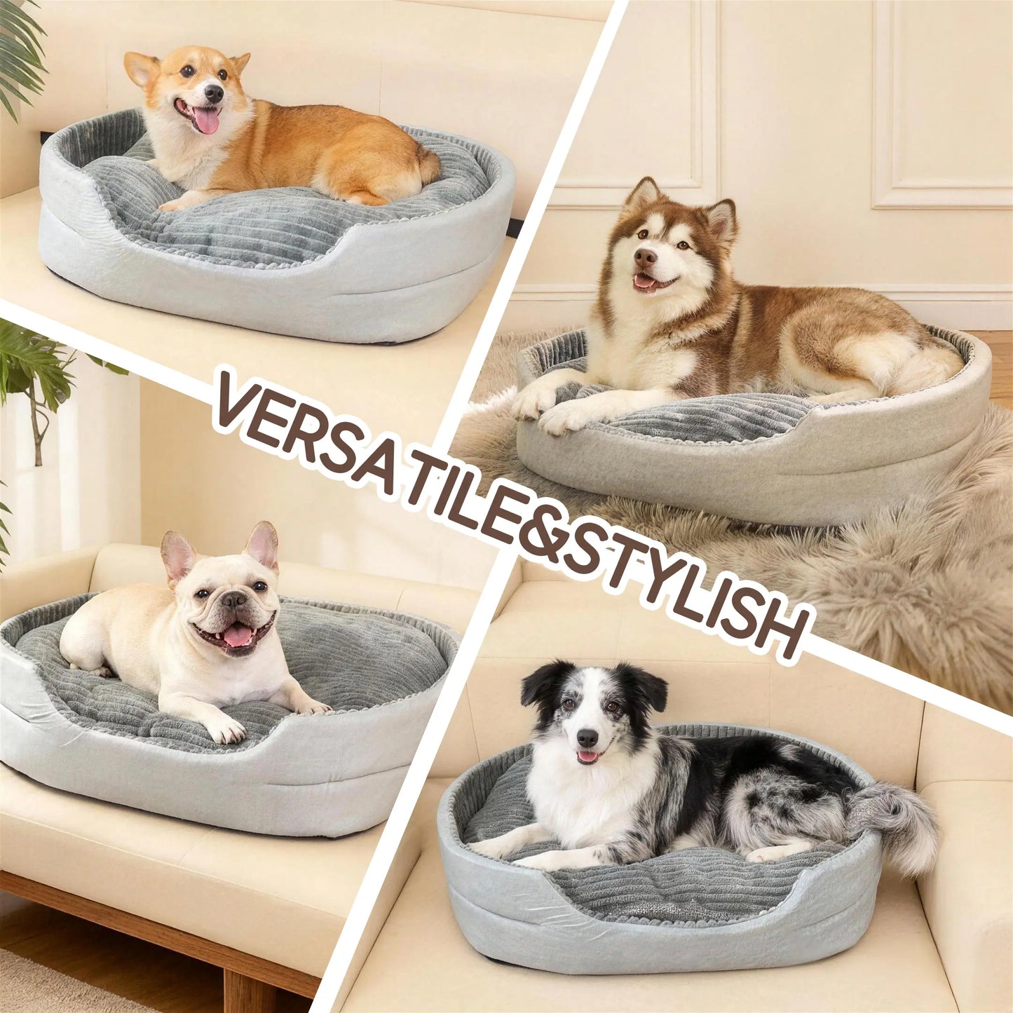 GTPLAYER Plush Dog Bed - Comfortable & Washable Pet Sofa with Waterproof Base, Non-Slip Design for Small to X-Large Dogs - Grey Color