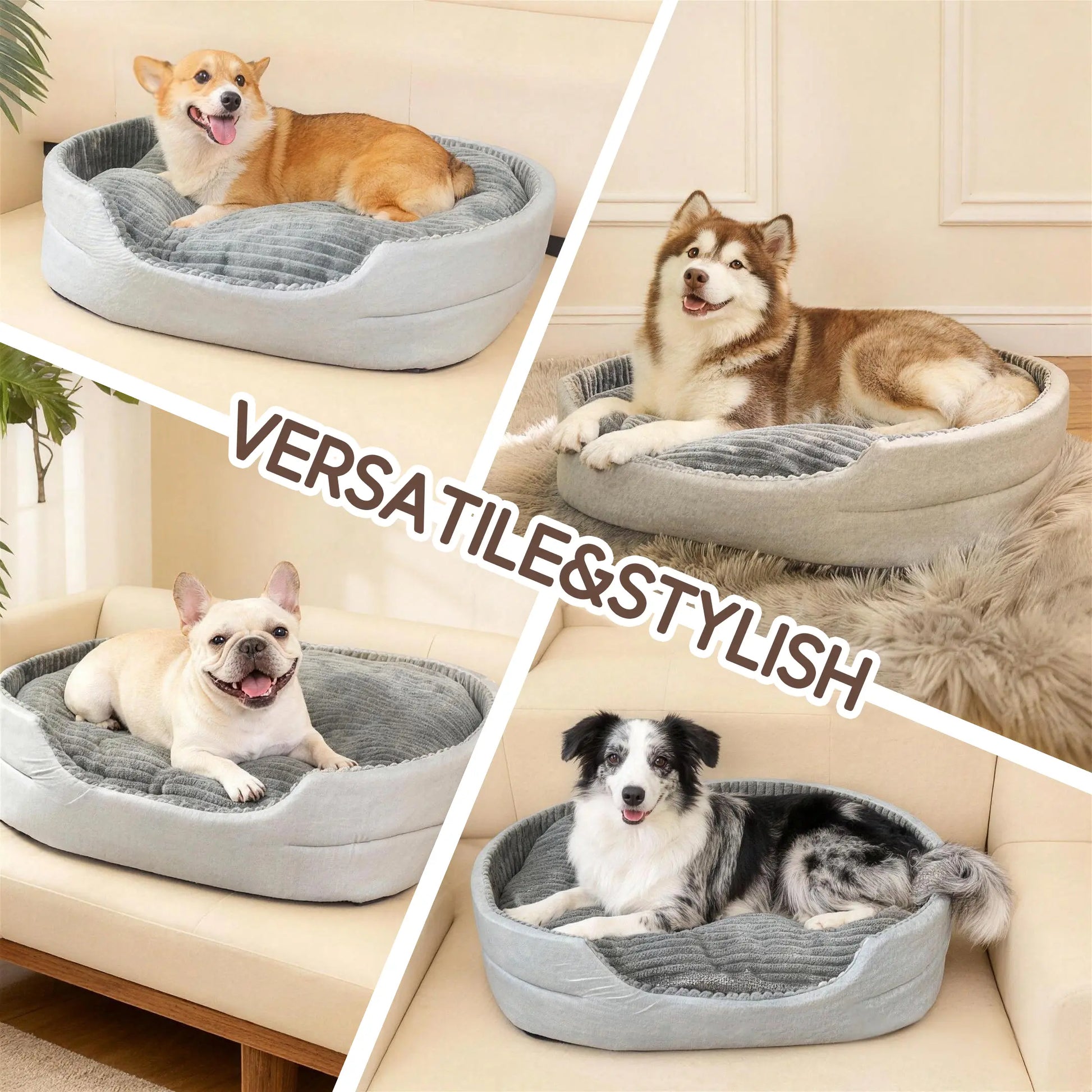 GTPLAYER Plush Dog Bed - Comfortable & Washable Pet Sofa with Waterproof Base, Non-Slip Design for Small to X-Large Dogs - Grey Color