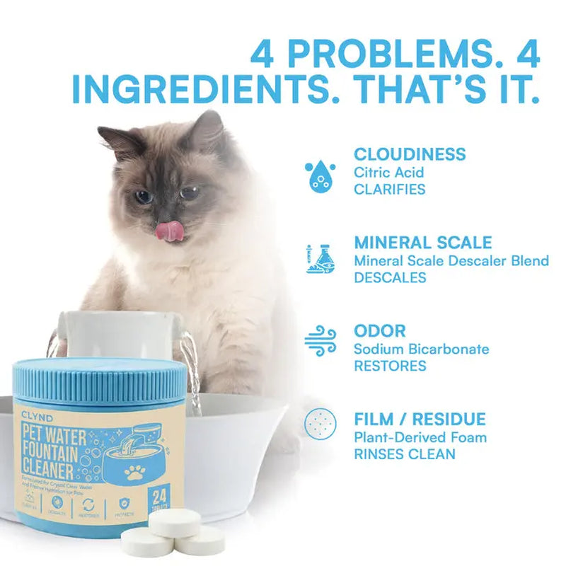 24-Pack Pet Fountain Cleaning Tablets - Safe & Effective Hard Water & Slime Remover for Cat Fountains