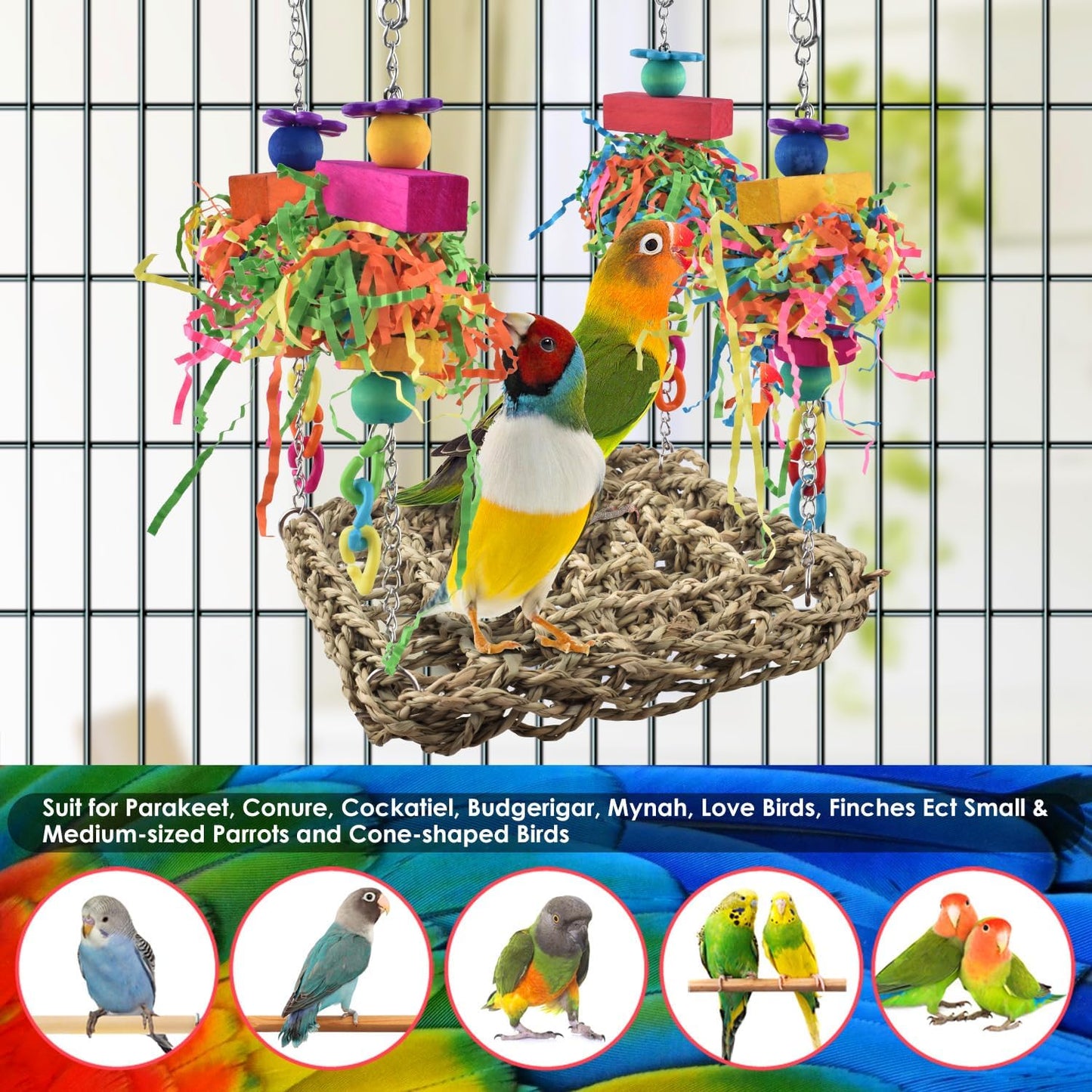 🦜 Bird Grass Swing Mat & Climbing Hammock Toy for Conures, Parakeets, Budgies 🪶