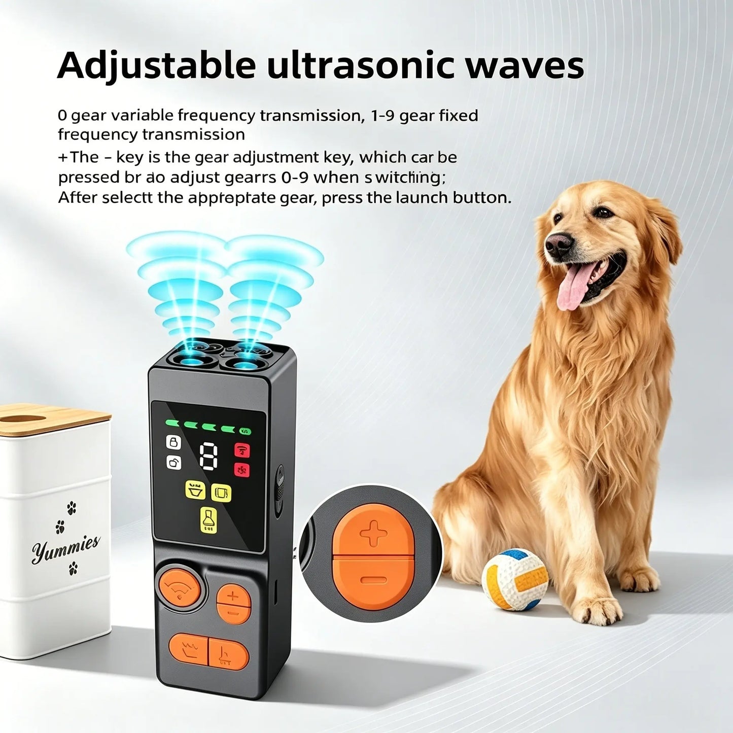 Ultrasonic Dog Repeller & Trainer - 4-Head Anti-Bark Device with 9 Adjustable Frequencies, LED Flashlight & Rechargeable Battery for Effective Outdoor Pet Behavior Correction