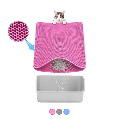 Large Pink Cat Litter Mat - Waterproof Double Layer Honeycomb Design for Effective Litter Trapping, Non-Slip, 35x24 Inches, Perfect for Cat Supplies