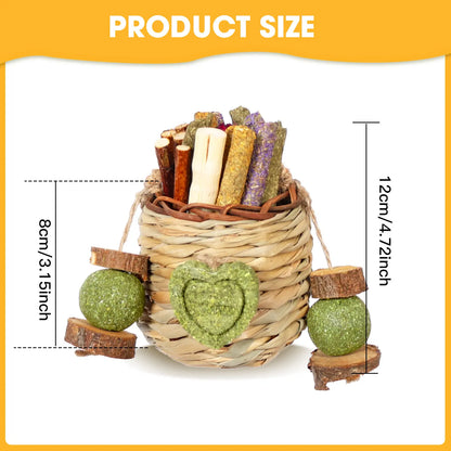 Delightful Rabbit Chew Toys Basket with Sweet Bamboo & Timothy Hay - Perfect for Bunnies, Chinchillas, Guinea Pigs, Hamsters, and Rats!