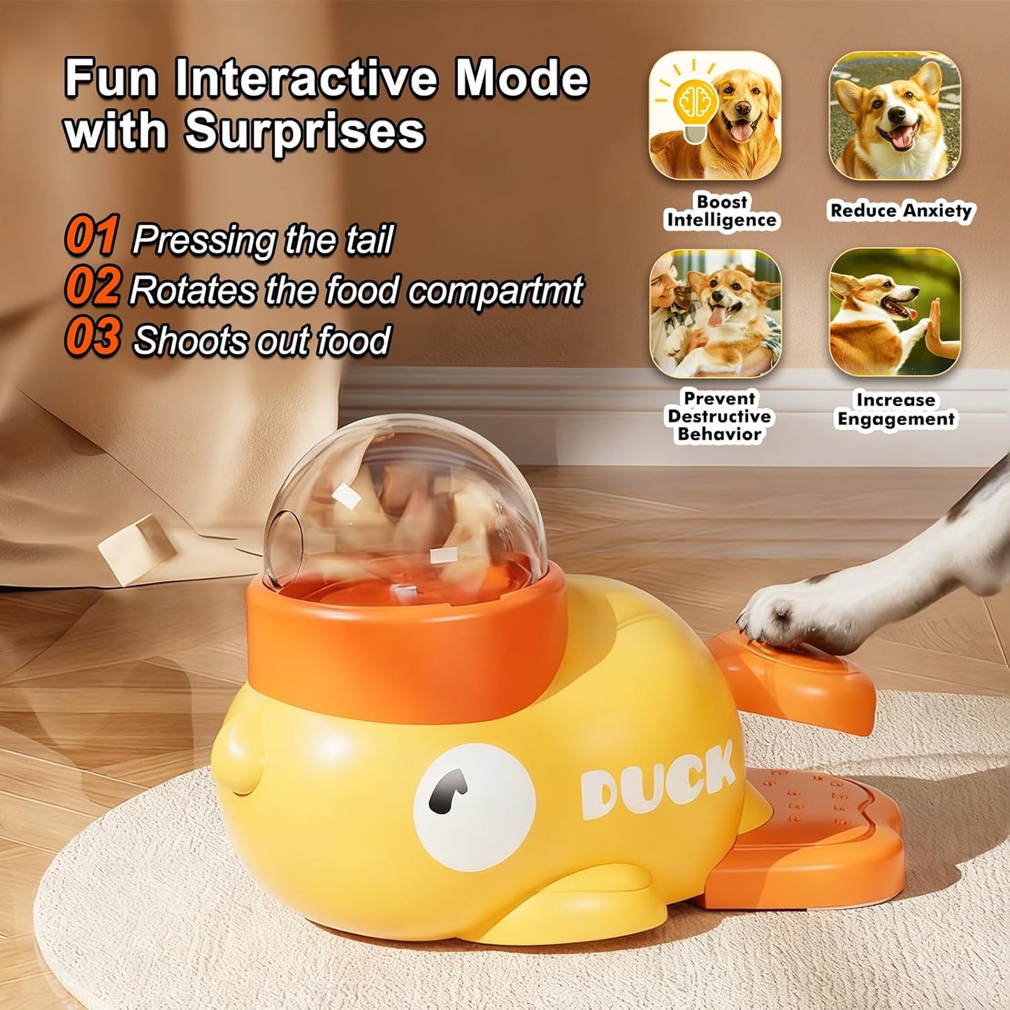 🦆🐾 Interactive Duck‑Shaped Treat Dispenser & Slow Feeder — Puzzle Toy for Dogs & Cats