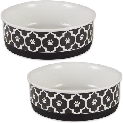 Ceramic Non‑Skid Pet Bowls 🍽️🐾 Set of 2 Lattice Design for Cats & Dogs – 4.25"