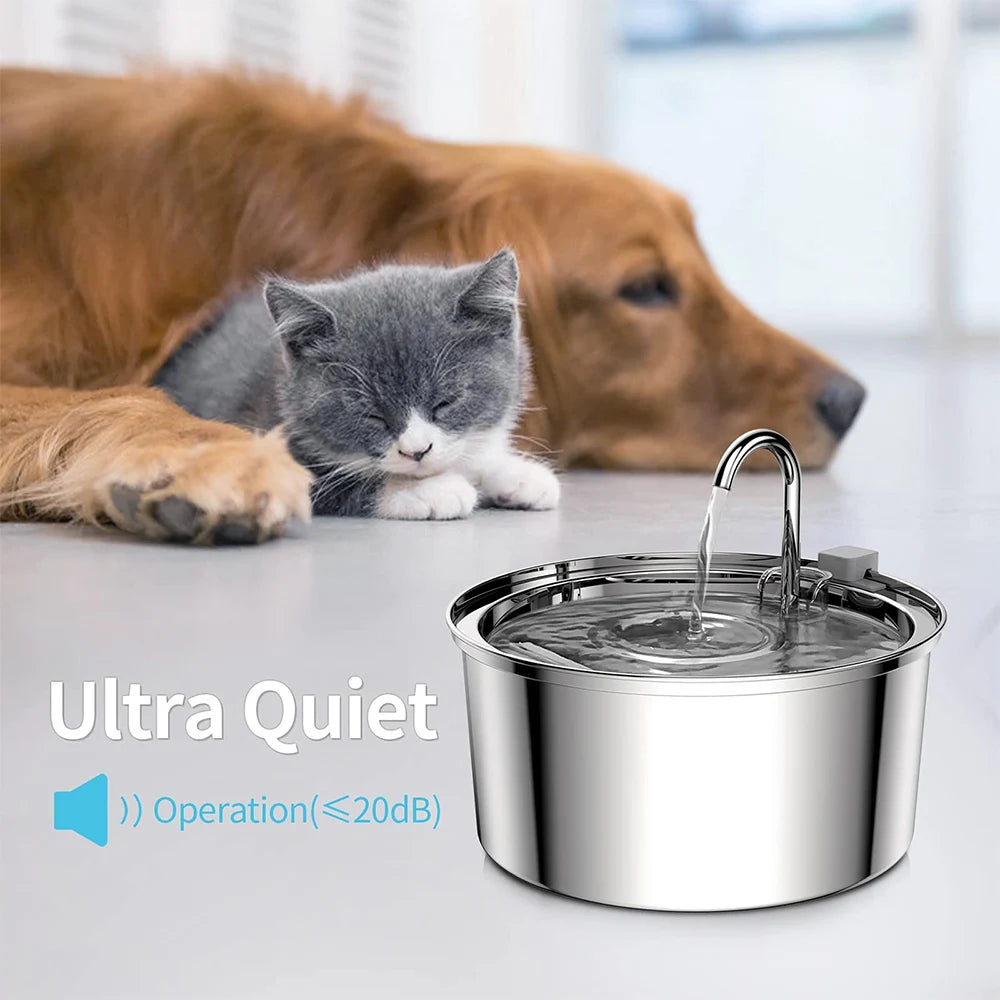 Automatic Stainless Steel Pet Water Fountain – USB Quiet Filtered Drinking Bowl