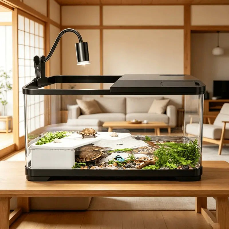 Eco-Friendly Turtle Tank with Sun Deck - Complete Aquatic & Terrestrial Habitat Combo for Home Use