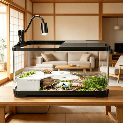 Eco-Friendly Turtle Tank with Sun Deck - Complete Aquatic & Terrestrial Habitat Combo for Home Use