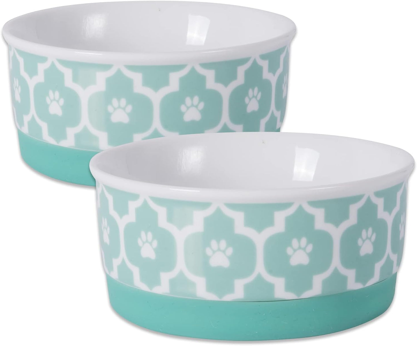 Ceramic Non‑Skid Pet Bowls 🍽️🐾 Set of 2 Lattice Design for Cats & Dogs – 4.25"