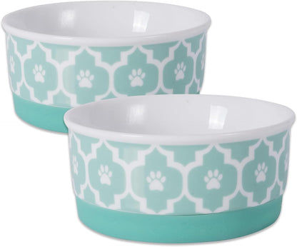Ceramic Non‑Skid Pet Bowls 🍽️🐾 Set of 2 Lattice Design for Cats & Dogs – 4.25"