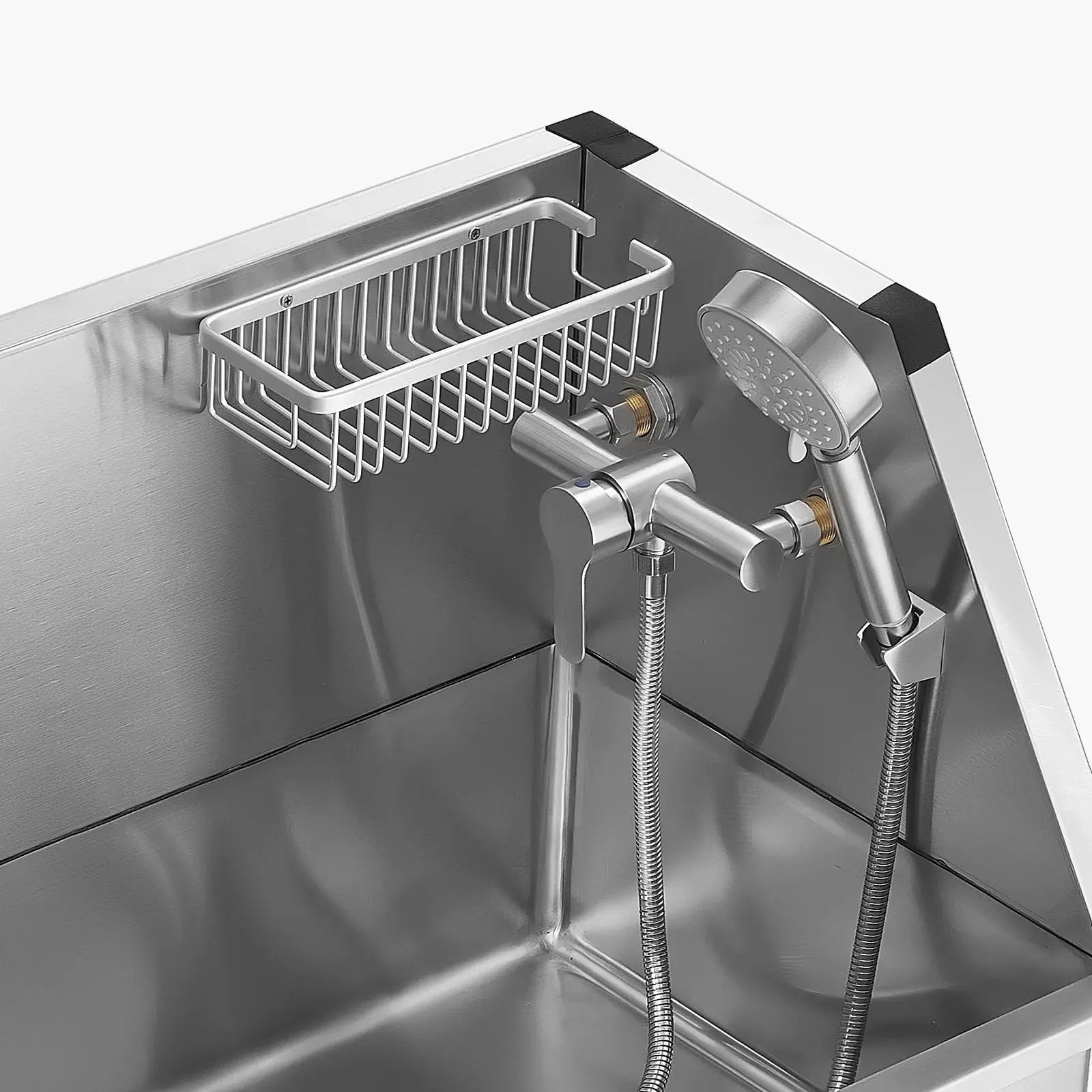 Vevor 34-Inch Stainless Steel Dog Washing Station - All-In-One Pet Grooming Tub with Hot & Cold Faucet, Showerhead, and Storage Rack for Easy Bathing at Home! Perfect for Small Dogs and Cats!
