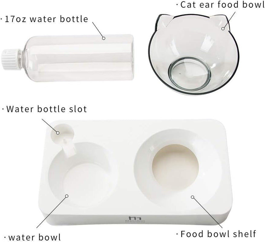 🐶🐱✨ Double Elevated Dog & Cat Bowl Set — 15° Tilted Raised Dishes (Indoor, Small/Medium Pets)