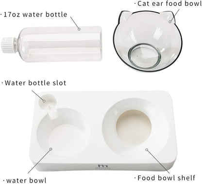 🐶🐱✨ Double Elevated Dog & Cat Bowl Set — 15° Tilted Raised Dishes (Indoor, Small/Medium Pets)