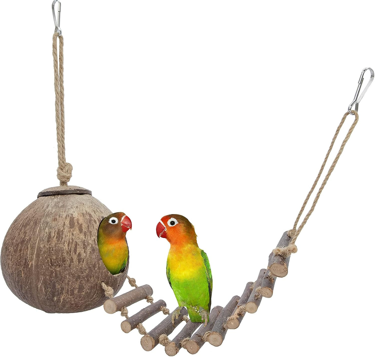 Natural Coconut Hideaway with Ladder - Perfect Toy for Birds and Small Animals!