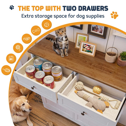Elevate Mealtime with the Summervibes Engineered Wood Pet Feeding Station - Stylish Cabinet with Dual Tiltable Doors & 4 Bowls for Instant Access