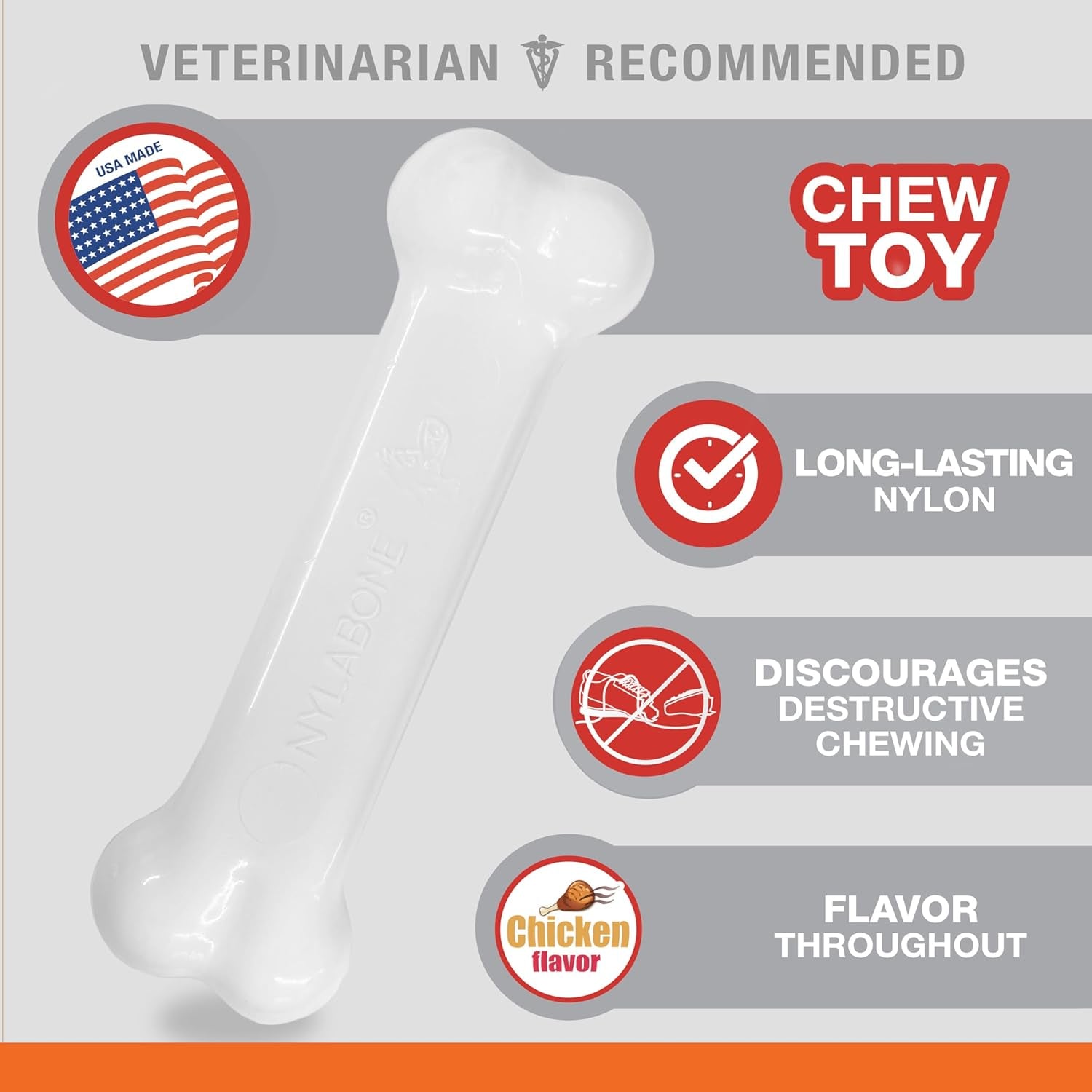Nylabone Power Chew Bones 🦴🔥 Tough Nylon Twin Pack – Bacon & Chicken, Medium Dogs