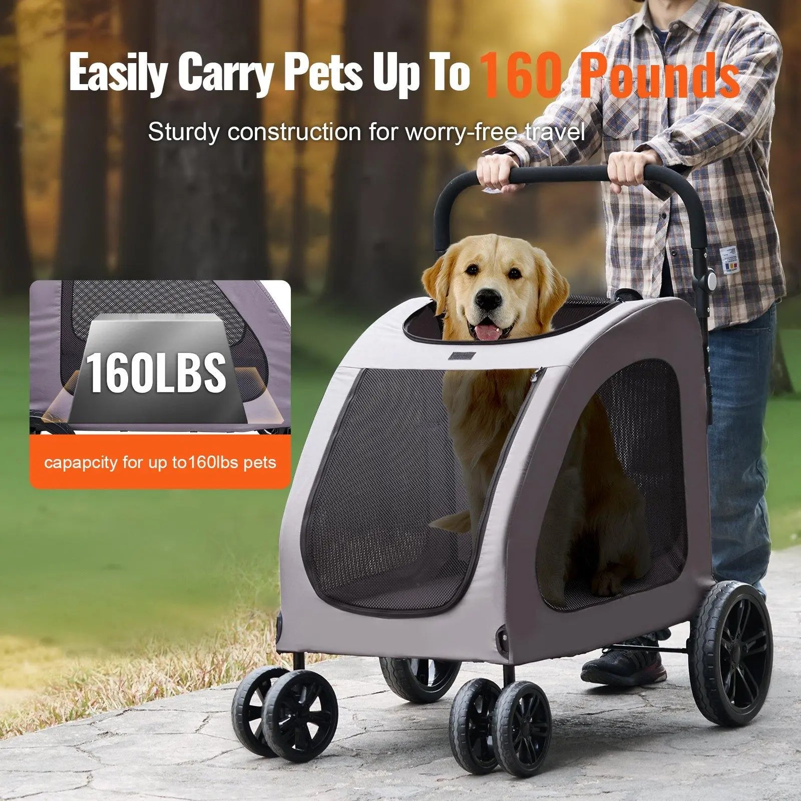 Ultimate Comfort Pet Stroller - 4-Wheel Carrier for Dogs Up to 160 lbs, Perfect for Any Adventure!