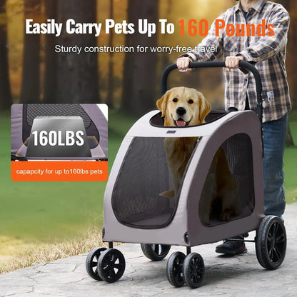 Ultimate Comfort Pet Stroller - 4-Wheel Carrier for Dogs Up to 160 lbs, Perfect for Any Adventure!