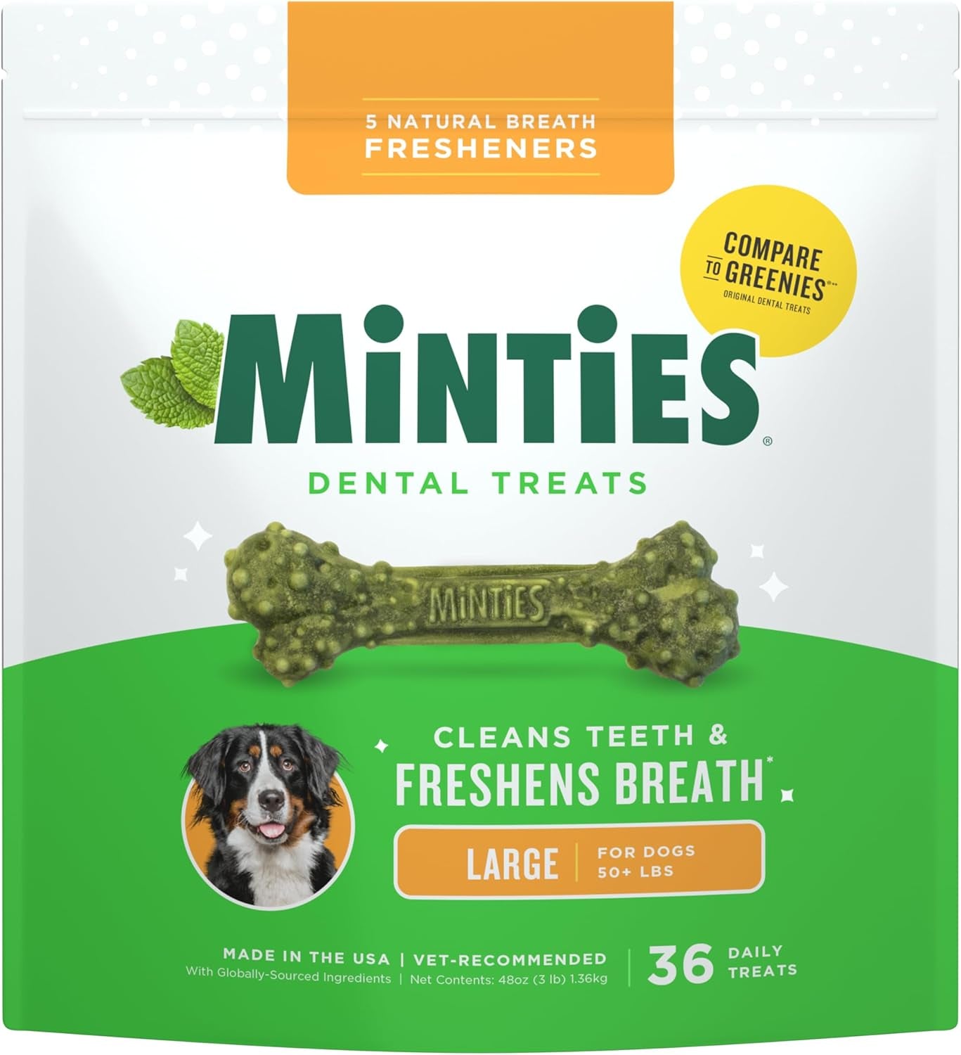 Minty Dental Chews for Dogs 🐶🌿 20ct Vet‑Recommended Treats Clean Teeth & Freshen Breath